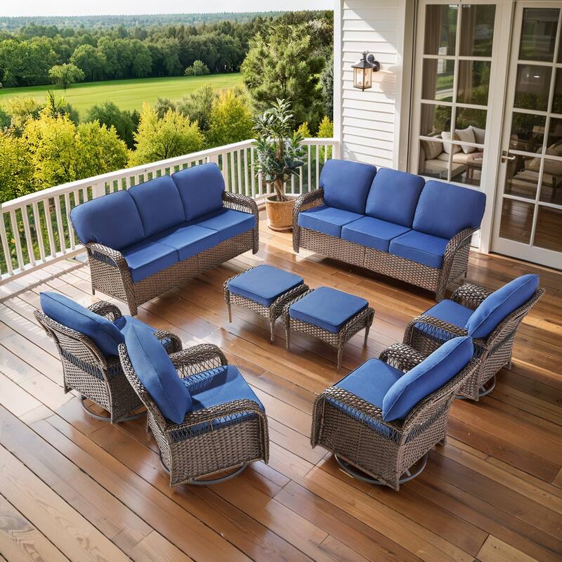 Pocassy Patio Outdoor Sofa Ottoman with Swivel Chair Table