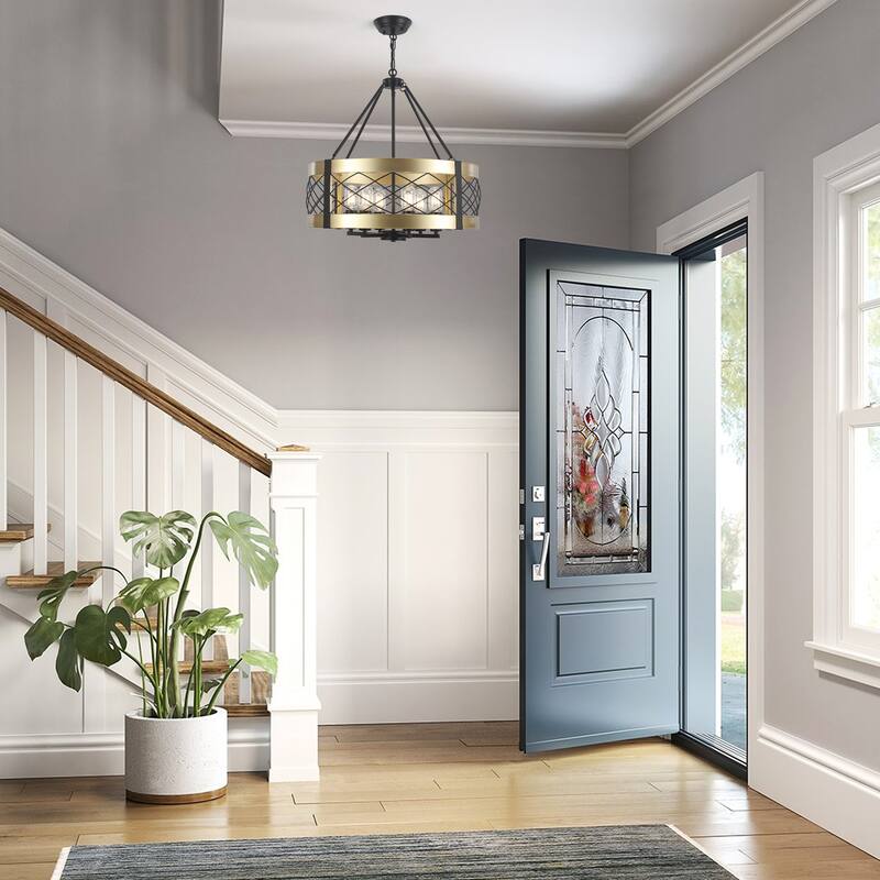 Drum Rustic Hanging Lights 6-Light Adjustable Farmhouse Chandelier Dining Room Light Fixture Kitchen Island Lighting - N/A