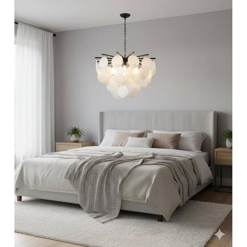 Transitional 7-Light White Petal Glass Chandelier