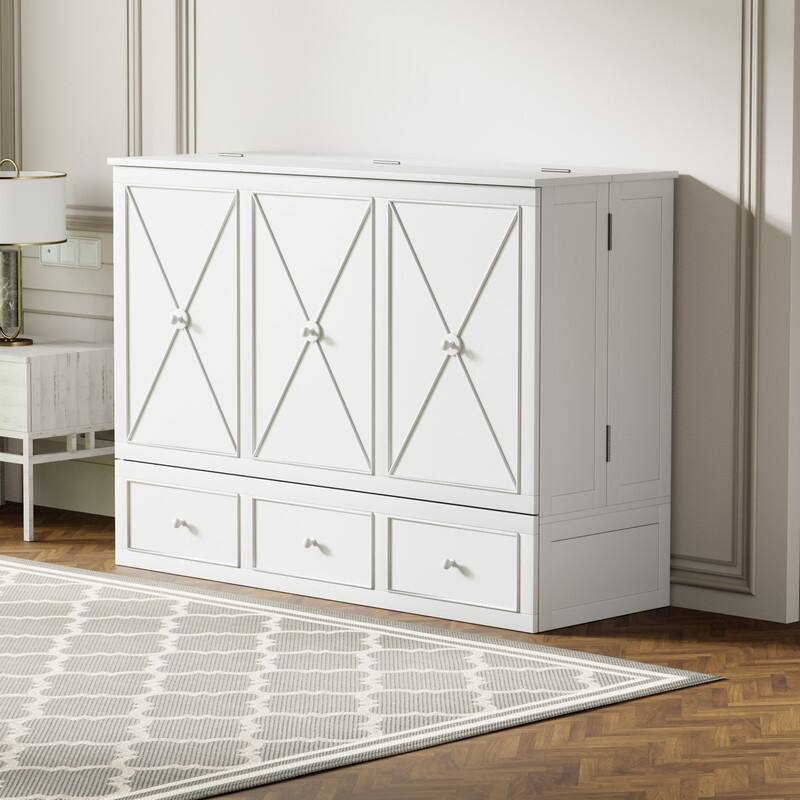 Mixoy Murphy Bed with Foldable Mattress,Modern Cube Cabinet Bed with Storage Drawer & USB Charging Station