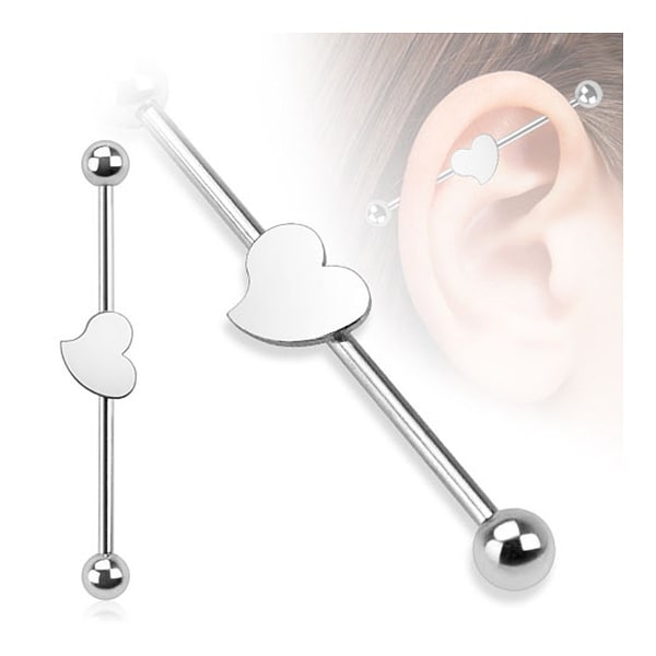 Heart 316L Surgical Steel Industrial Barbell (Sold Individually)