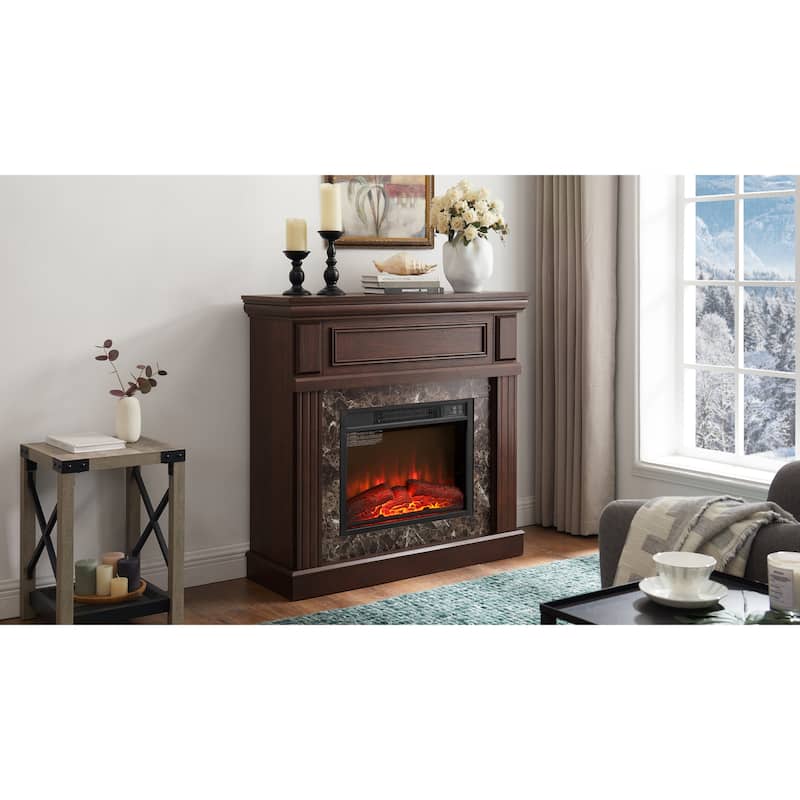 GDFStudio - Hearthstone Traditional Storage Electric Fireplace with Mantel and Realistic LED Flame