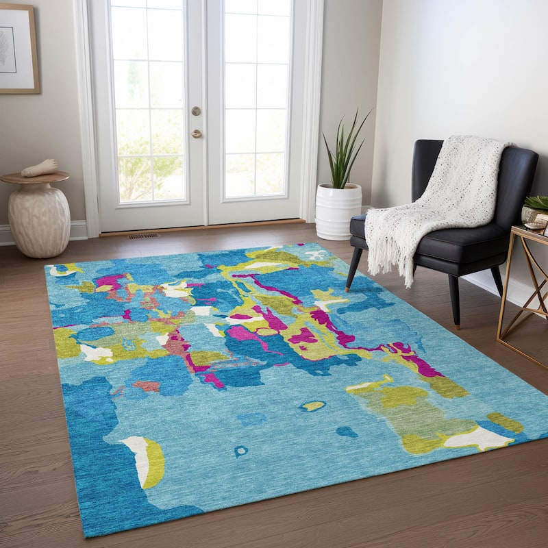 Machine Washable Indoor/ Outdoor Abstract Glam Chantille Rug - Aqua - 8' x 10'