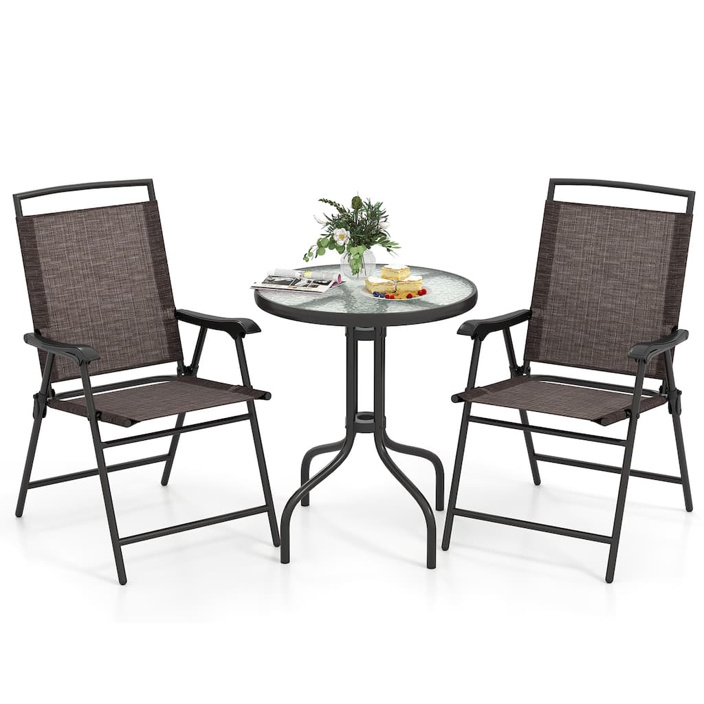Gymax 3 PCS Outdoor Bistro Dining Furniture Set w/1.57'' Umbrella Hole
