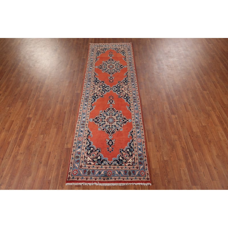Kashan Vintage Persian Runner Rug Handmade Wool Carpet - 3'3" x 9'10"