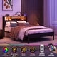 preview thumbnail 5 of 6, Full Size Platform Bed with Storage Headboard, Charging Station and Bookcase