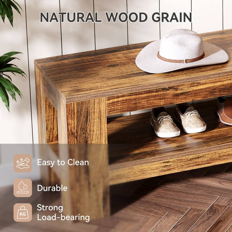 Farmhouse Wooden Entryway Bench, 59" Indoor Console Shoe Bench