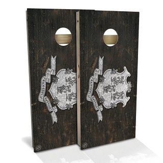 Connecticut Flag Rustic Outdoor Cornhole Board Set