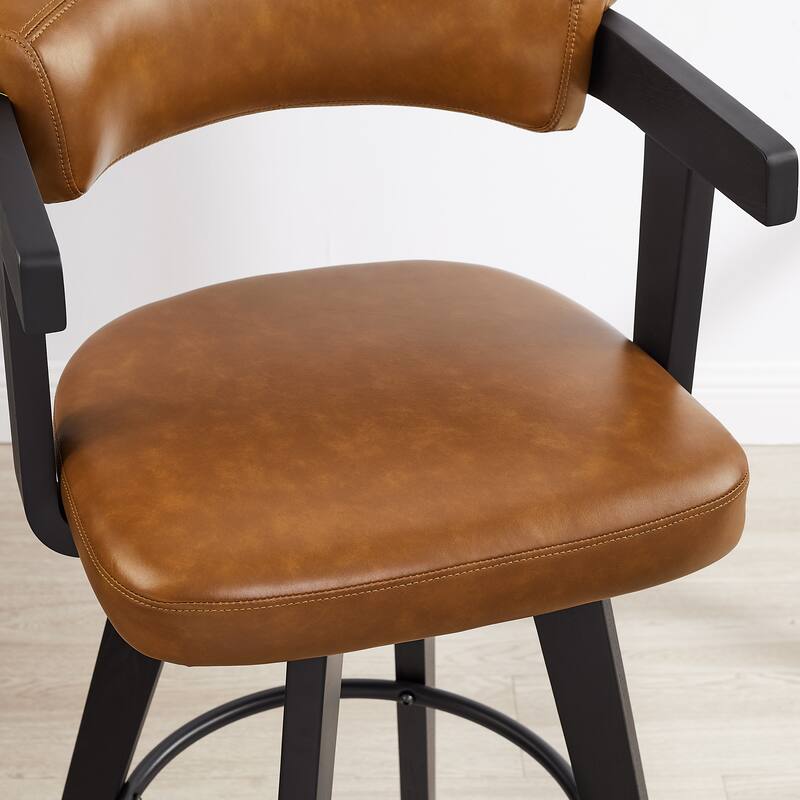 Solid Wood and Faux Leather Swivel Barstool (Set of 2)