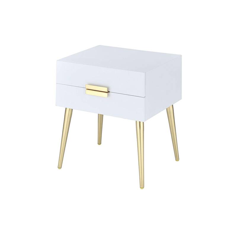 Denvor Square End Table with Drawers, White & Gold