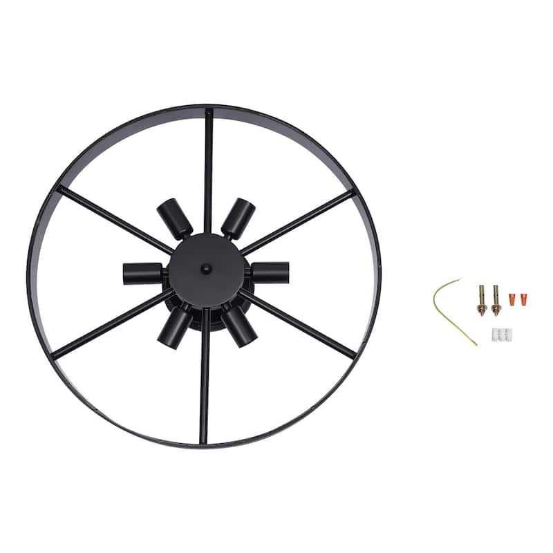 6 Heads Wagon Wheel Flush Mount Light Rustic Black Ceiling Light - 18 inches