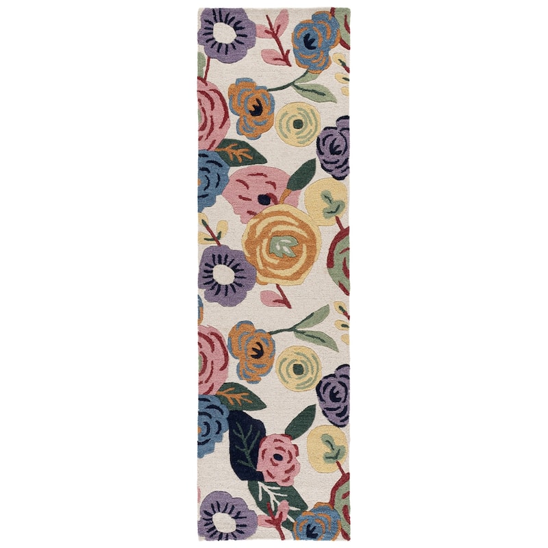SAFAVIEH Handmade Jardin Massumah Floral Wool Rug - 2'3" x 8' Runner - Ivory/Pink