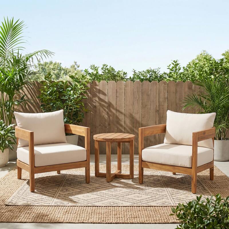 Christopher Knight Home - Brooklyn 3-Piece Outdoor Acacia Wood Patio Conversation Set with Wooden Slatted Coffee Table