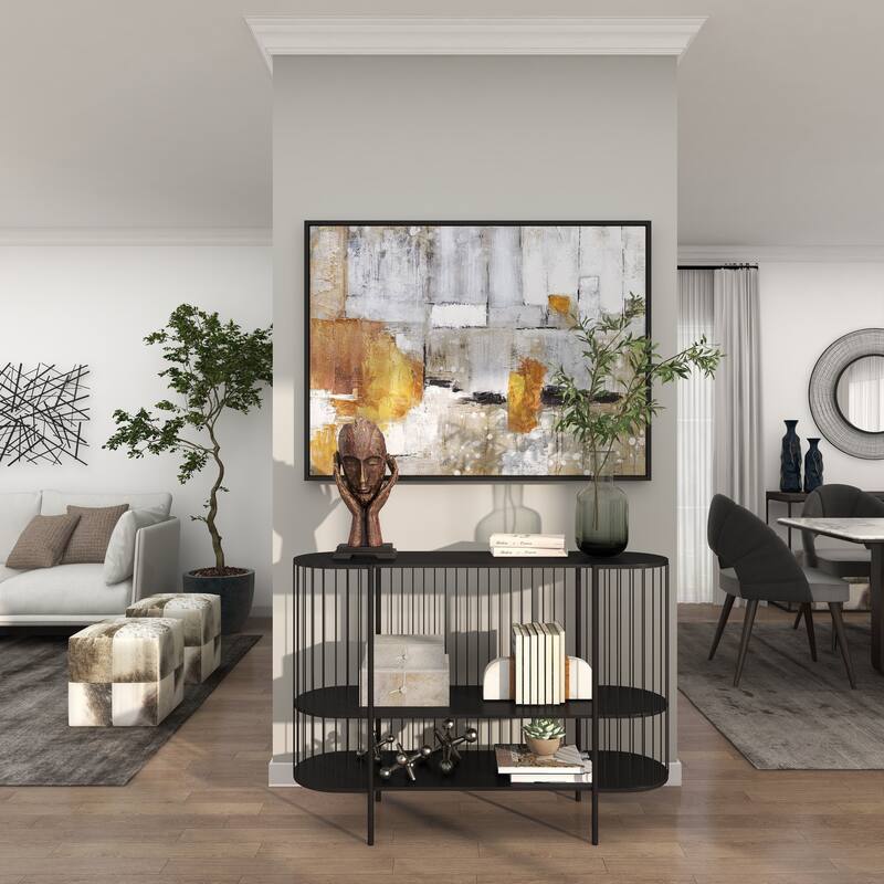 Metal Narrow Oval 2 Shelf Console Table with Open Wire Frame - Black - Roche River Decor