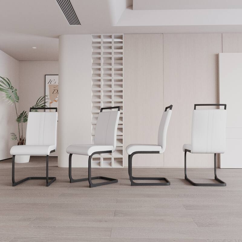 Modern Style Faux Leather High Back Dining Chairs Set of 4 with Black Metal Legs for Dining Room