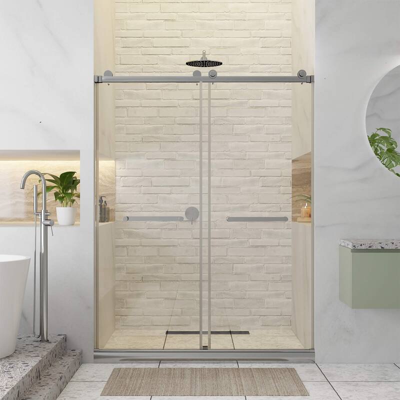 Fine Fixtures Frameless Clear Sliding Bathroom Shower Door - 60" x 80" - Double - Polished Chrome