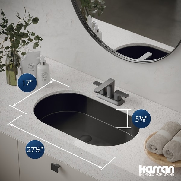 dimension image slide 0 of 4, Karran Cinox Stainless Steel Oval Undermount Sink