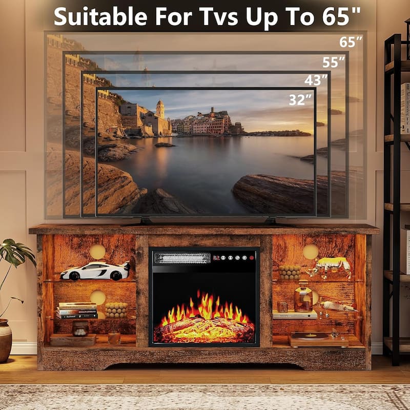 Bossin 58" Fireplace TV Stand with 18'' Electric Fireplace,Modern Entertainment Center for 65'' TVs,TV Cabinet