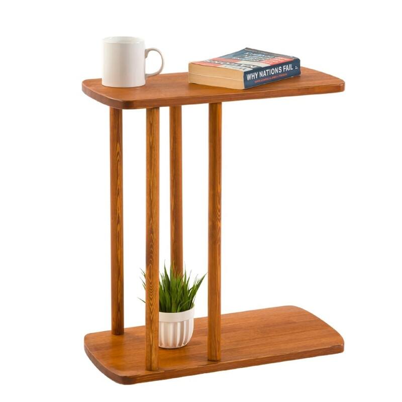 C-Shaped Solid Wood End Table - 19.3"D x 7.5"W x 21.6"H