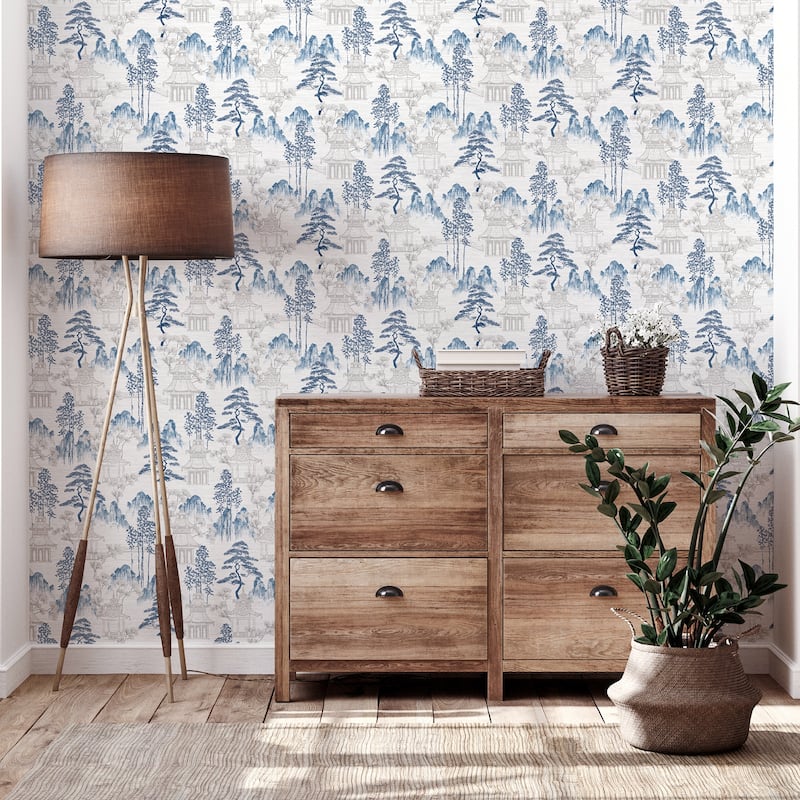 Arthouse Akio Blue Pagoda Wallpaper