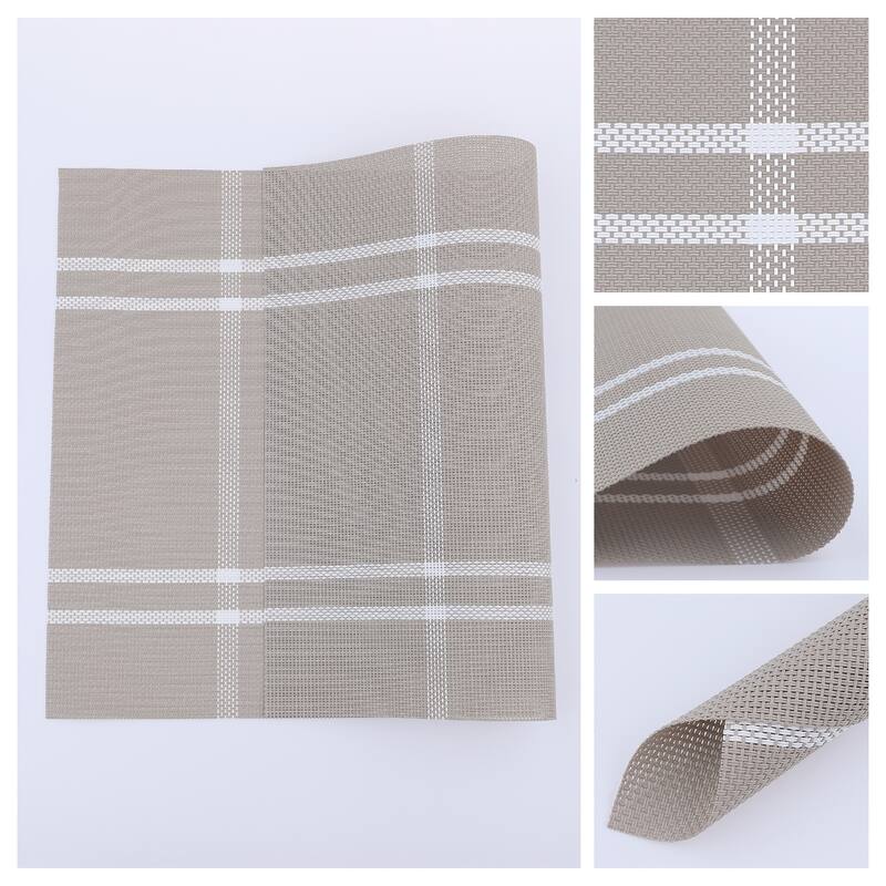 Placemat Set of 6 PVC Placemats for Kitchen Dining Table Decor, Table Placemats Wipeable Table Mat - 18*12in - Khaki
