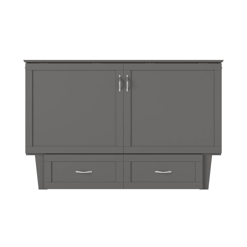 Monroe Queen Murphy Bed Chest with 6" Mattress, Storage Drawer & Built-In Charger in Grey