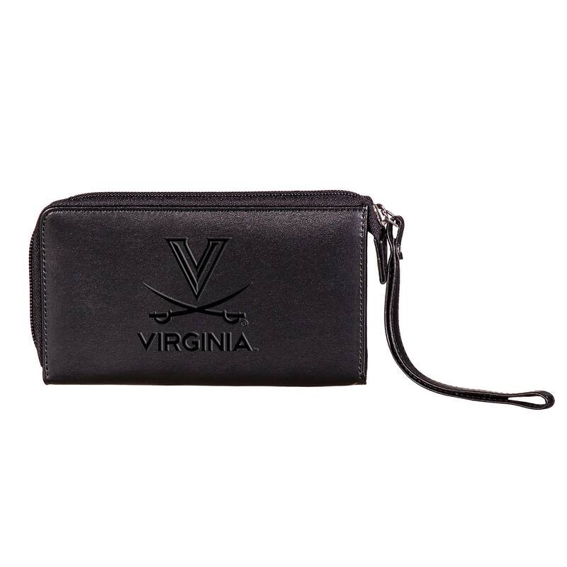Black Hybrid Leather Cell Phone Wristlet Wallet, University of Virginia - 4" x 7"