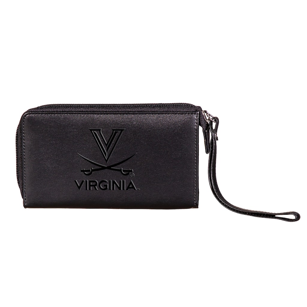 Black Hybrid Leather Cell Phone Wristlet Wallet, University of Virginia - 4" x 7"