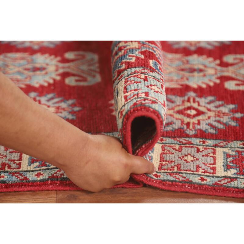 Geometric Kazak Runner Rug Hand-Knotted Traditional Wool Carpet - 2'8" x 9'4"