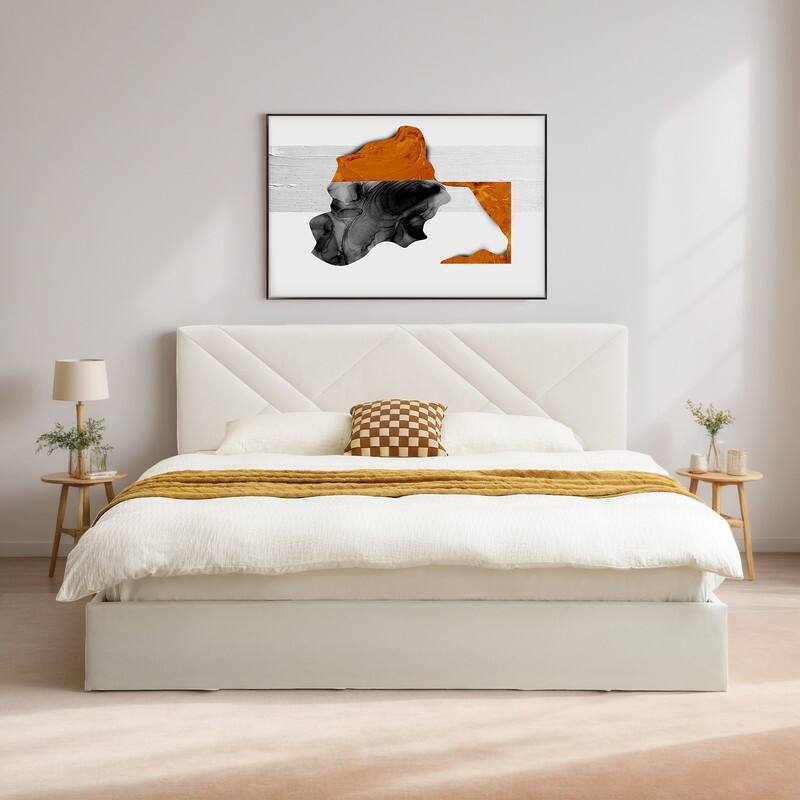 Plywood Frame Full Upholstered Platform Bed - Cream - King