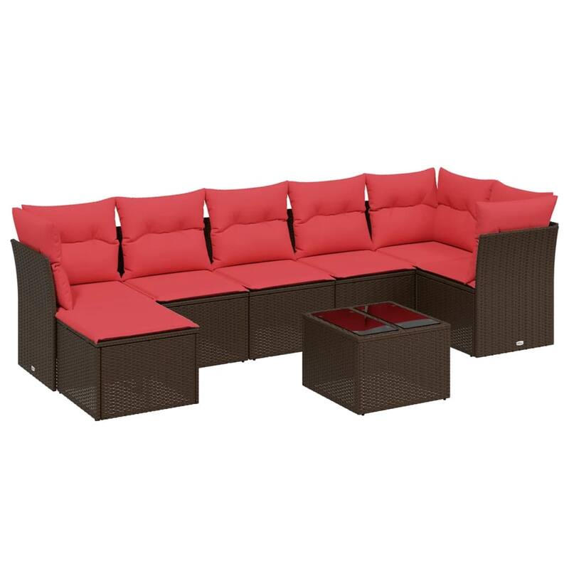 vidaXL Patio Sofa Set with Cushions Outdoor Conversation Furniture Poly Rattan - 24.4" x 24.4" x 27.2"