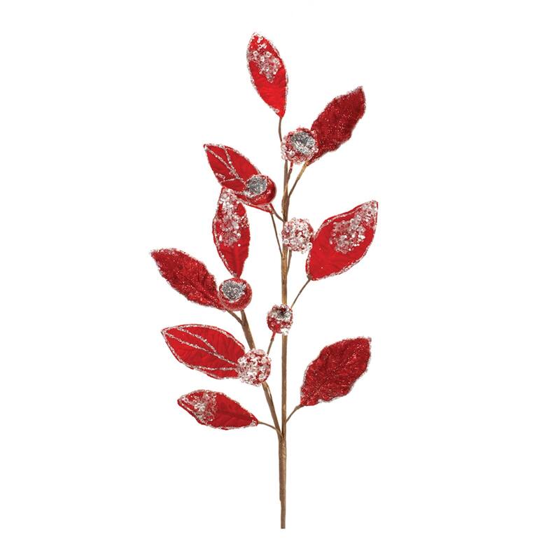 Glittered Leaf Artificial Christmas Sprays - 29.5" - Red - Set of 2
