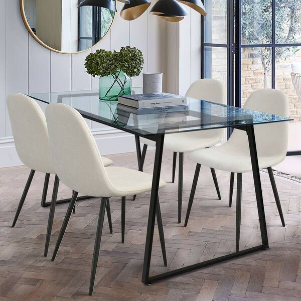 5 Piece Glass Modern Dining Table Set Overstock 35450889