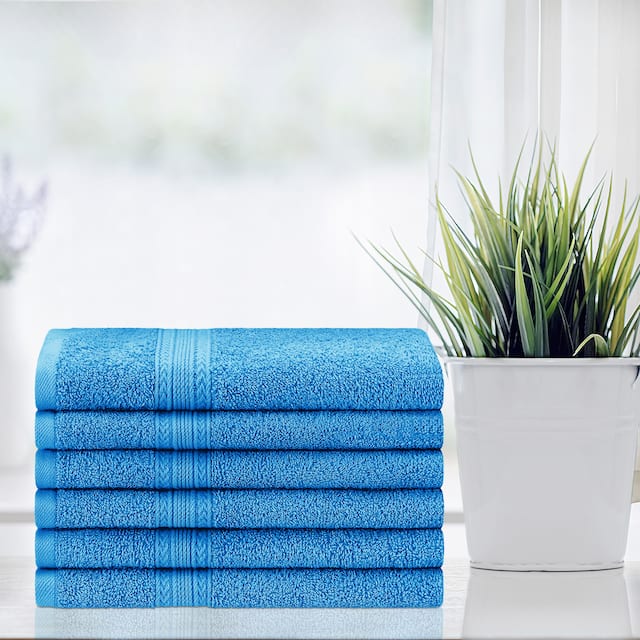 Superior Eco Friendly Cotton Soft and Absorbent Hand Towel (Set of 6) - Set of 6 - Aster Blue