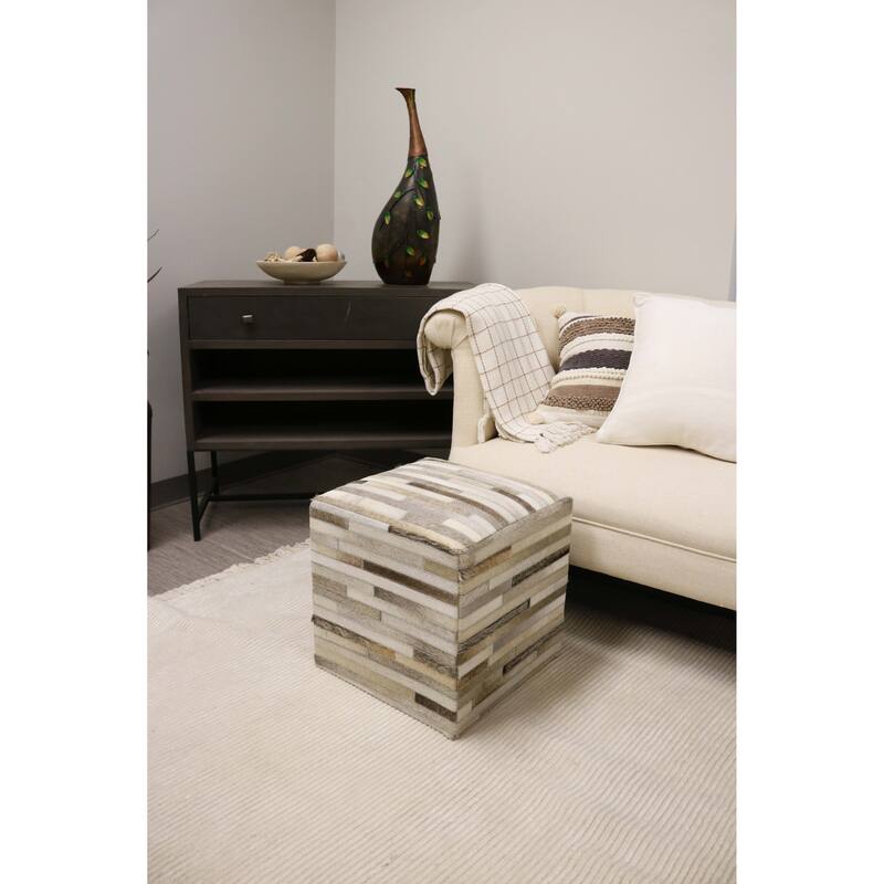 Home&Manor Palencia 16" Cowhide Leather Cube Pouf