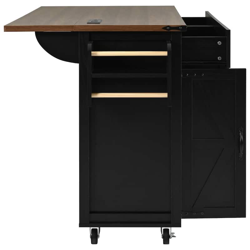 Kitchen Island on 5 Wheels with Drop Leaf, Portable Kitchen Island Cart, Rolling Cart with Power Outlet, Spice Rack & 2 Drawers