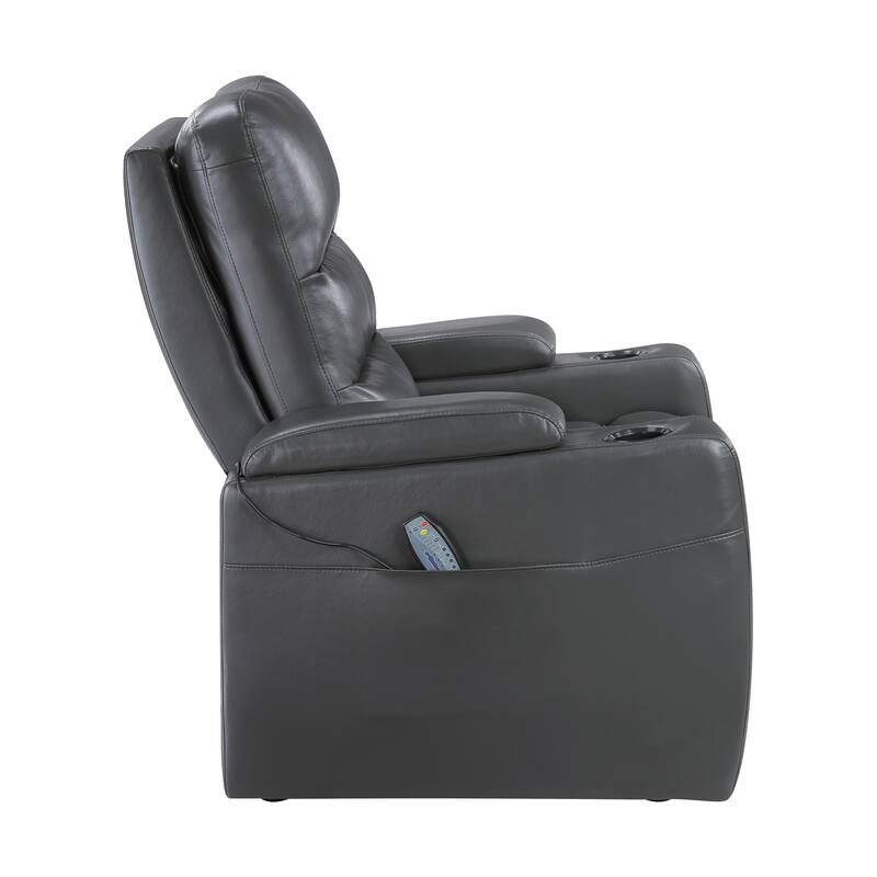 Lena 37" Faux Leather Power Recliner - Heat & Massage, Storage Arms