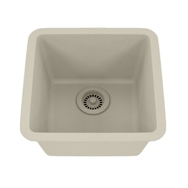 slide 2 of 7, 15 Inch Lexicon Platinum Quartz Composite Drop-in Undermount Single Bowl Galaxy Beige Kitchen Sink LP-1515-B-SO - 15x15