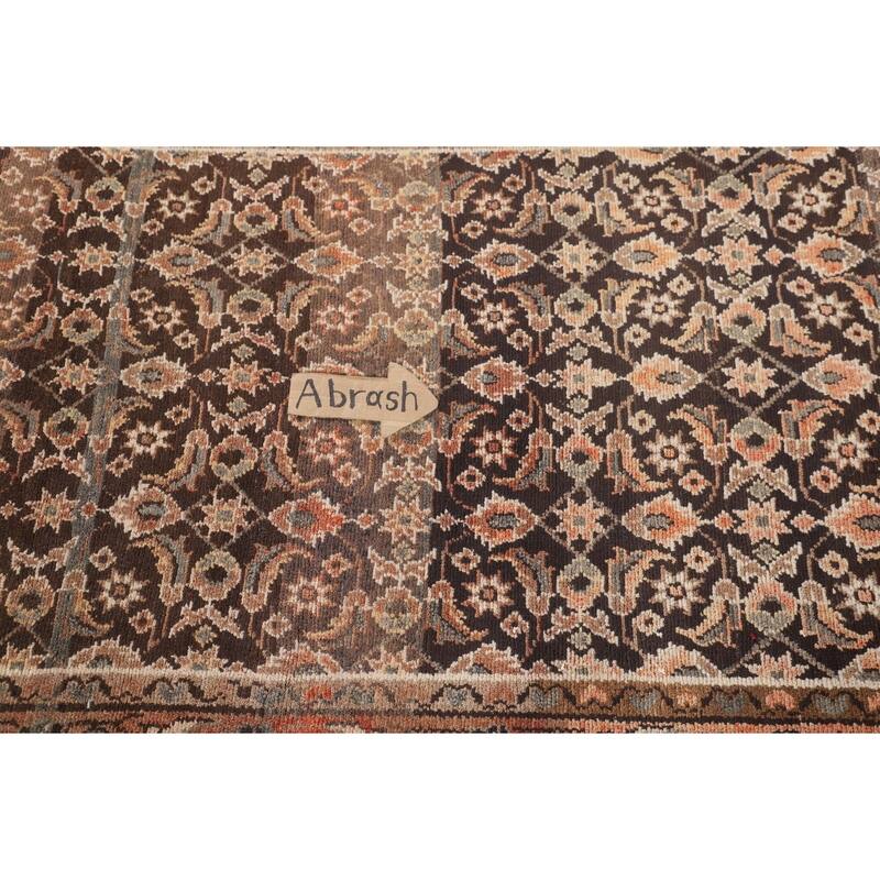 Brown Hamedan Persian Vintage Runner Rug Handmade Wool Carpet - 3'4"x 10'5"