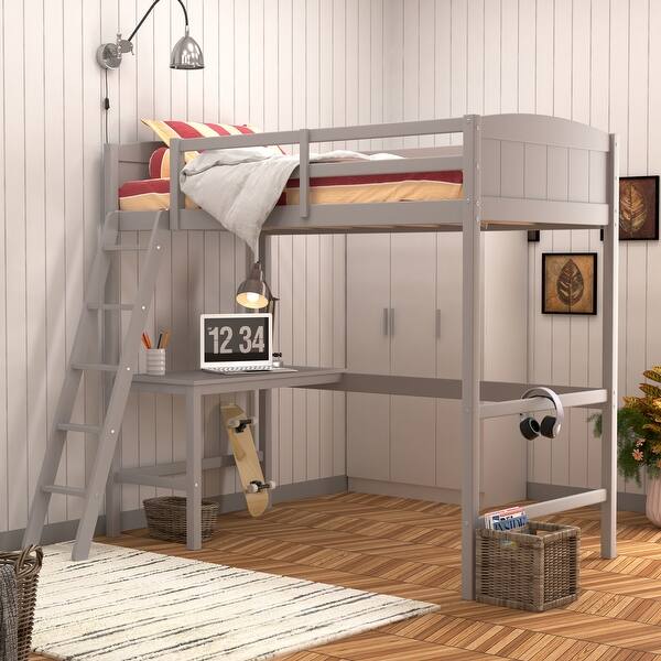 Living Essentials by Hillsdale Alexis Wood Arch Twin Loft Bed with Desk