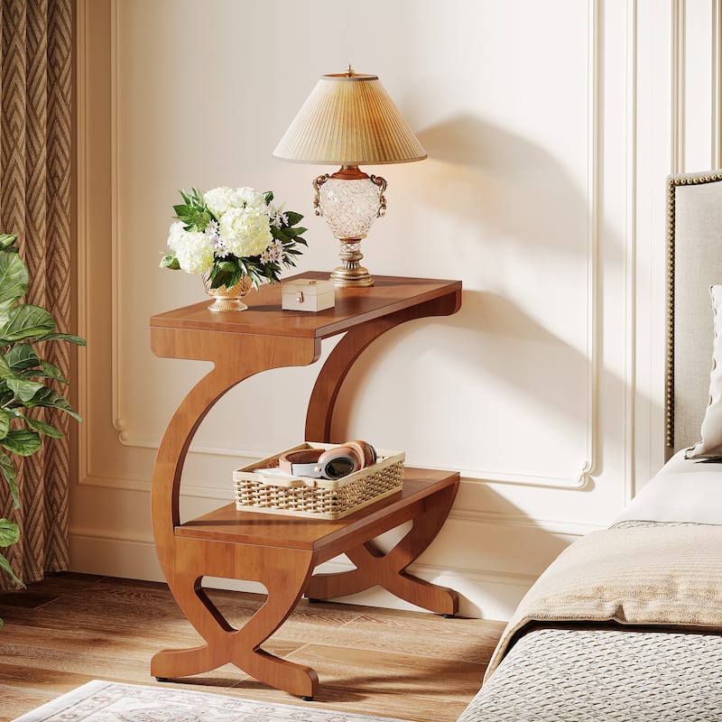 21.6" Mid Century Modern Nightstand with Drawer, Natural Wood Grain Print