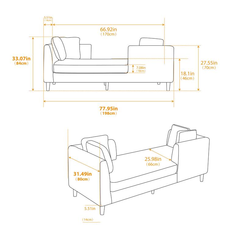 77.95'' Wide Modern Double-Sided Upholstered Chaise Lounge Indoor,Chenille Fabric Sleeper Sofa Couch With 4 Throw Pillows
