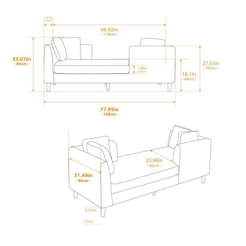 Wide Modern Double-Sided Upholstered Chaise Lounge