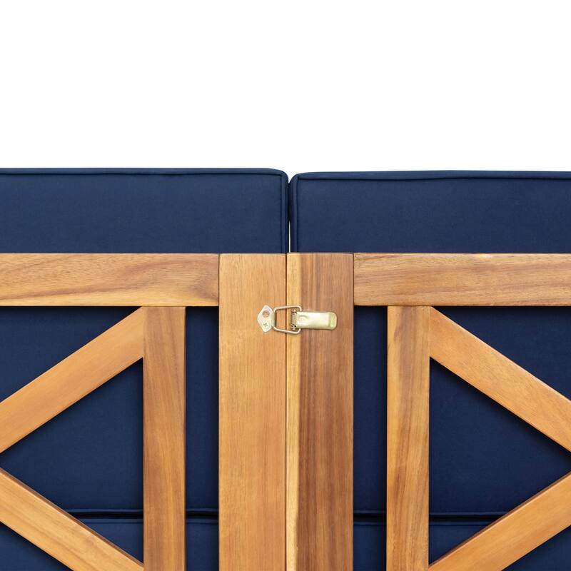 Natural Acacia Wood 5-Piece Outdoor Sectional Sofa Set with Solid Coffee Table, Water-resistant and UV-Resistant Fabric