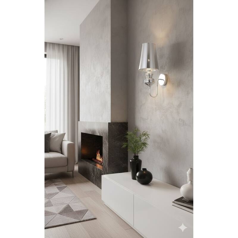 1-Light Polished Chrome Steel Armed Wall Sconce with Shade