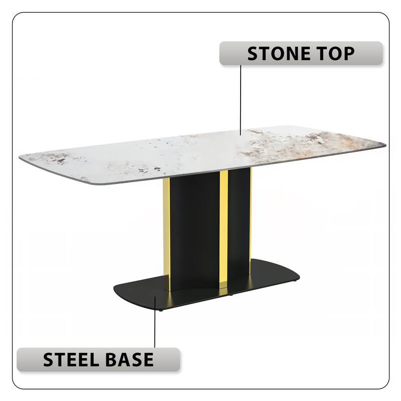 Sylva Dining Table Rectangular Tabletop in Gold Pedestal Base