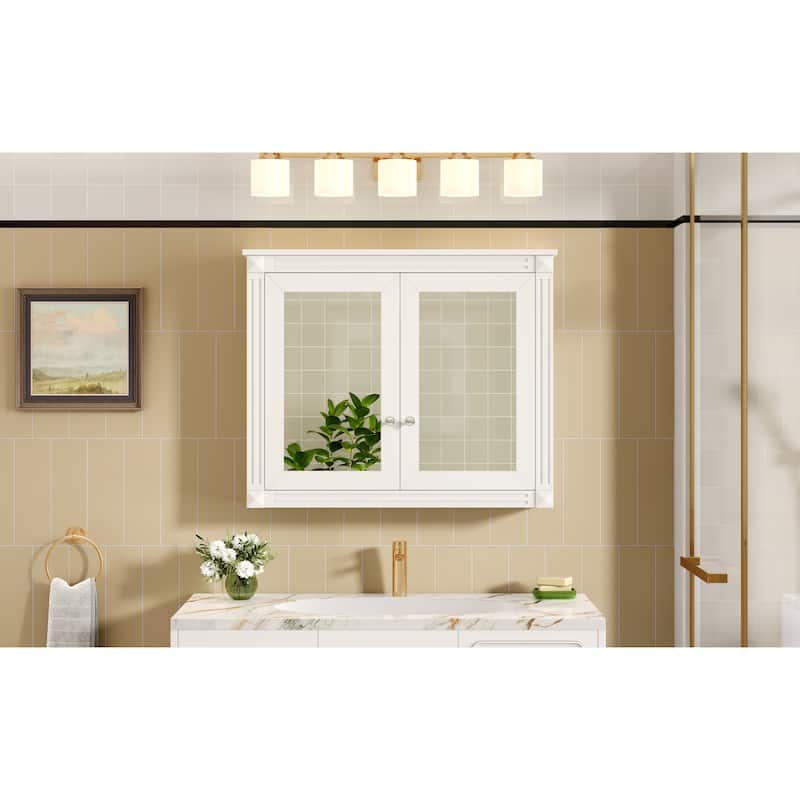 36" x 28" Medicine Cabinet, Wall Mounted Bathroom Storage Cabinet, Modern Bathroom Wall Cabinet with 2 Mirrors