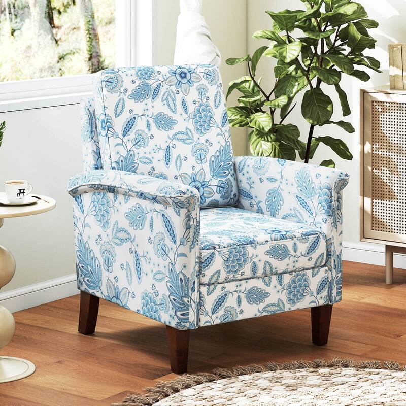 Costway 1/2 PCS Floral Accent Chair with Solid Wood Legs & High Back - See Details