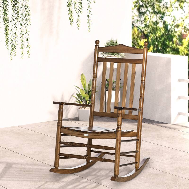 Outsunny Traditional Wooden High-Back Rocking Chair For Porch (Excluding the table)