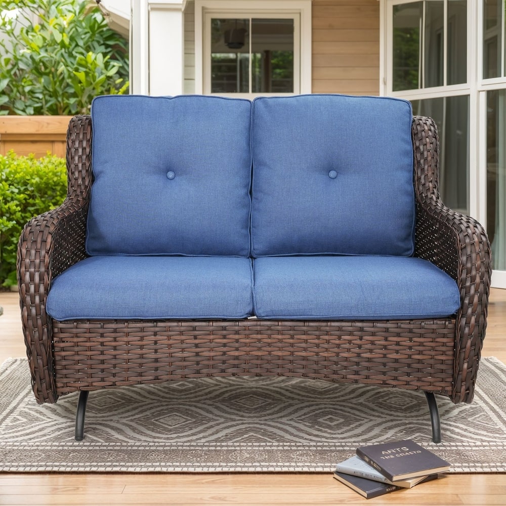 Outdoor Glider Loveseat Sofa with Soft Cushion